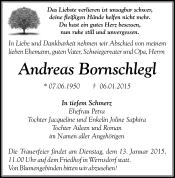 Todesanzeige von Andreas Bornschlegl von Glauchau