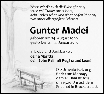 Todesanzeige von Gunter Madei von Reichenbach