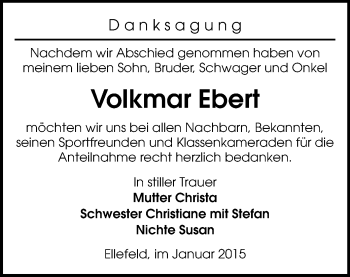 Todesanzeige von Volkmar Ebert von Auerbach