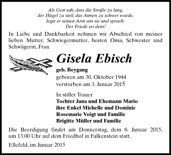 Todesanzeige von Gisela Ebisch von Auerbach