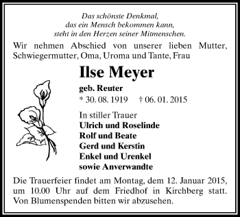 Todesanzeige von Ilse Meyer von Zwickau