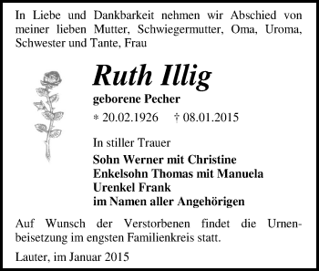Todesanzeige von Ruth Illig von Aue