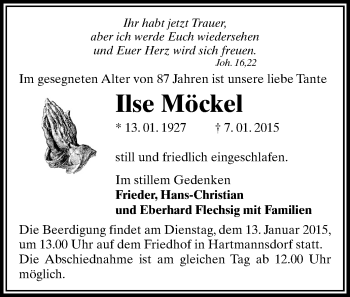 Todesanzeige von Ilse Möckel von Zwickau