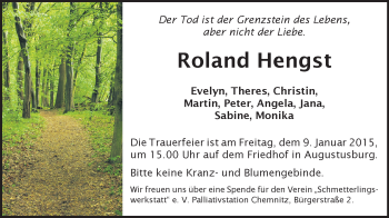 Todesanzeige von Roland Hengst von Flöha, Marienberg