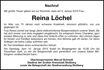 Todesanzeige von Reina Löchel von Stollberg