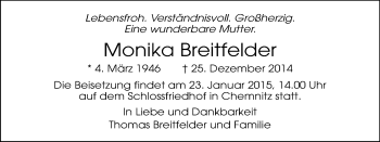 Todesanzeige von Monika Breitfelder von Chemnitz