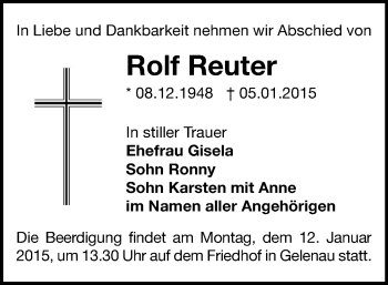 Todesanzeige von Rolf Reuter von Zschopau