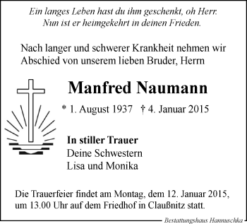 Todesanzeige von Manfred Naumann von Chemnitz