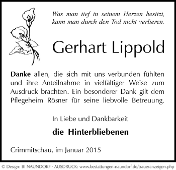 Todesanzeige von Gerhart Lippold von Werdau