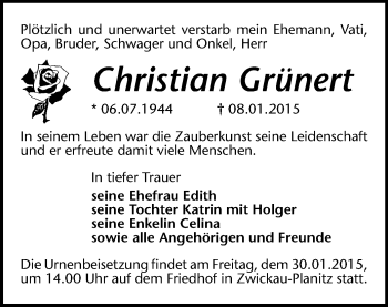 Todesanzeige von Christian Grünert von Zwickau