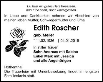 Todesanzeige von Edith Roscher von Marienberg
