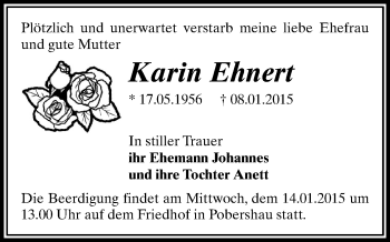 Todesanzeige von Karin Ehnert von Marienberg
