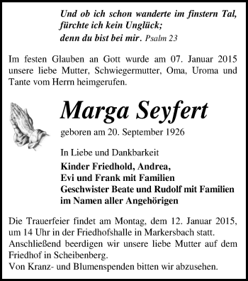 Todesanzeige von Marga Seyfert von Annaberg