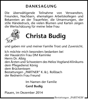 Todesanzeige von Christa Budig von Plauen