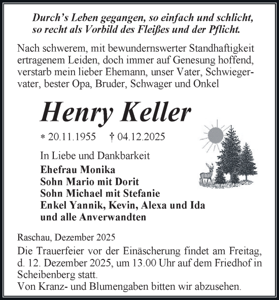 Todesanzeige von Henry Keller von Schwarzenberg