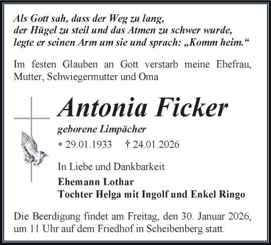 Todesanzeige von Antonia Ficker von Annaberg