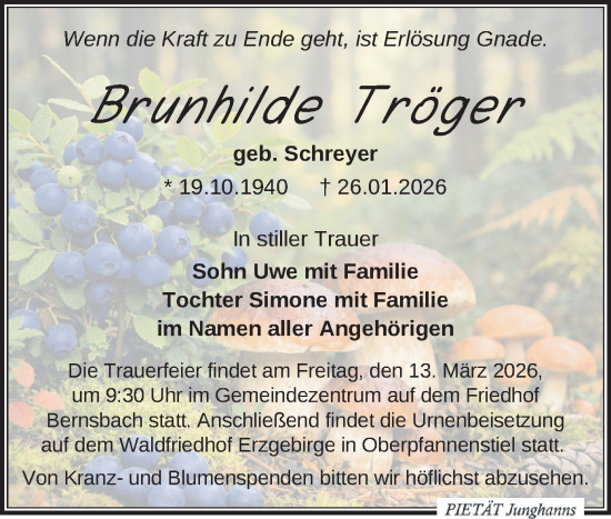 Todesanzeige von Brunhilde Tröger von Schwarzenberg