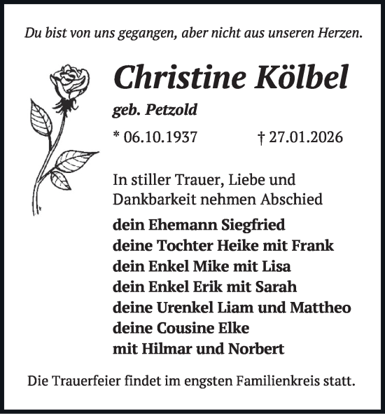 Todesanzeige von Christine Kölbel von Reichenbach
