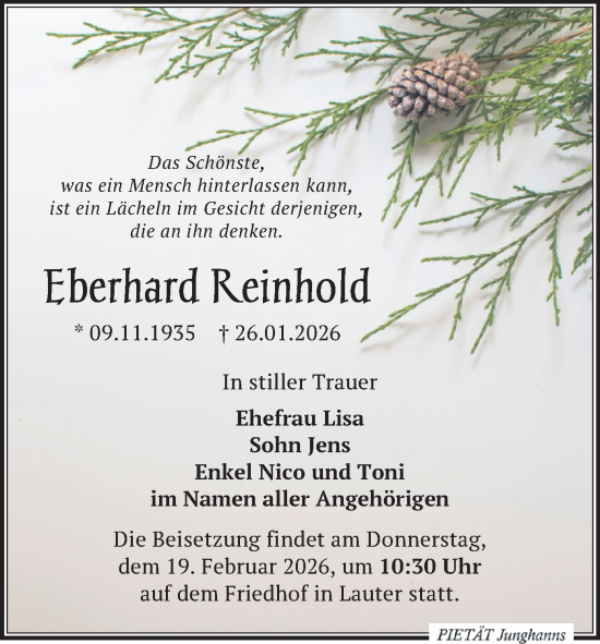 Todesanzeige von Eberhard Reinhold von Aue