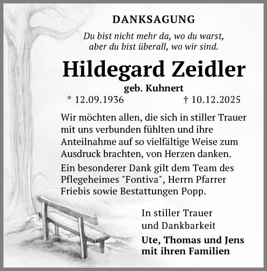 Todesanzeige von Hildegard Zeidler von Plauen, Reichenbach