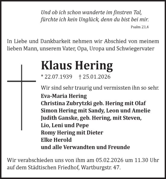 Todesanzeige von Klaus Hering von Chemnitz