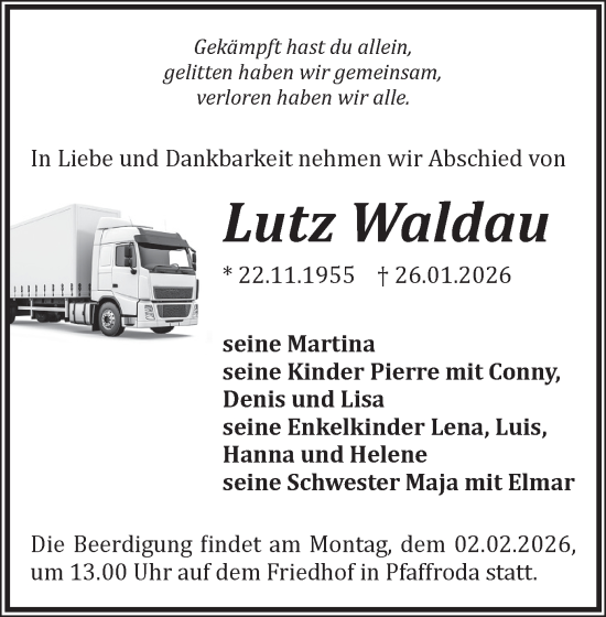 Todesanzeige von Lutz Waldau von Marienberg