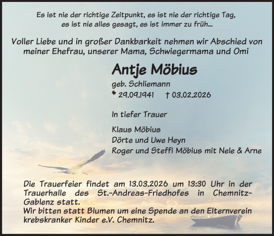 Todesanzeige von Antje Möbius von Chemnitz