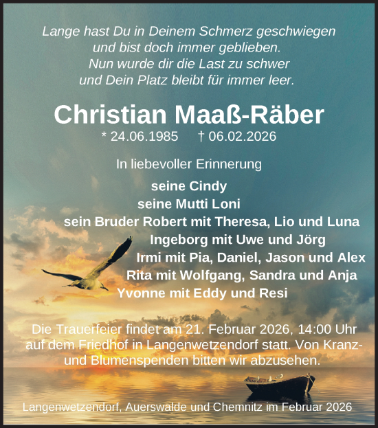 Todesanzeige von Christian Maaß-Räber von Chemnitz