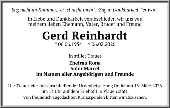Todesanzeige von Gerd Reinhardt von Plauen