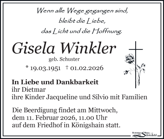 Todesanzeige von Gisela Winkler von Rochlitz