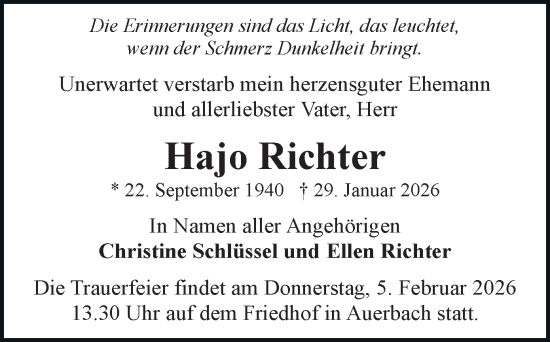 Todesanzeige von Hajo Richter von Stollberg
