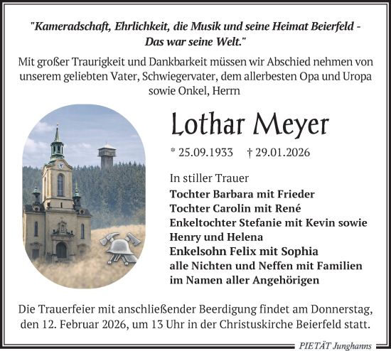 Todesanzeige von Lothar Meyer von Aue, Schwarzenberg