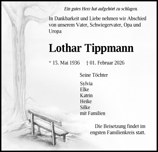 Todesanzeige von Lothar Tippmann von Chemnitz