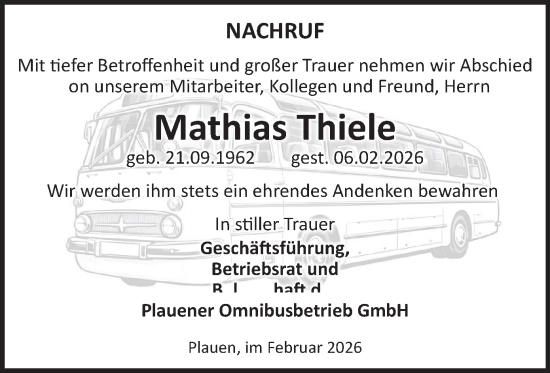 Todesanzeige von Mathias Thiele von Plauen