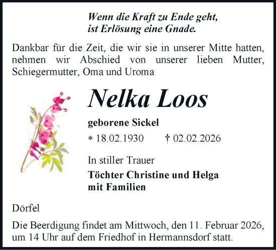 Todesanzeige von Nelka Loos von Annaberg