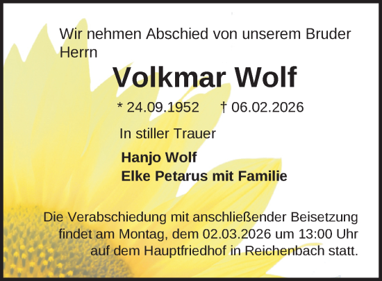 Todesanzeige von Volkmar Wolf von Reichenbach
