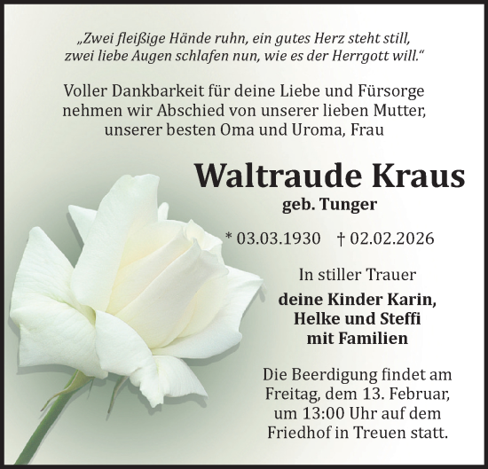 Todesanzeige von Waltraude Kraus von Auerbach