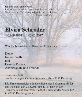 Todesanzeige von Johanna Meister von waz