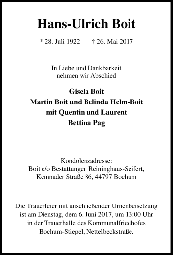 Todesanzeige von Edmund Unbekannt von waz