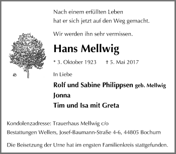 Todesanzeige von Heinrich Scholl von waz