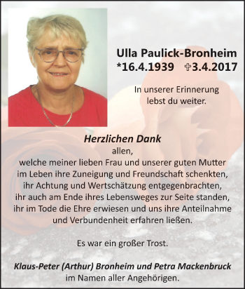 Todesanzeige von Elise Plettenberg von waz