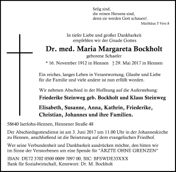 Todesanzeige von Elisabeth Schaumburg von waz