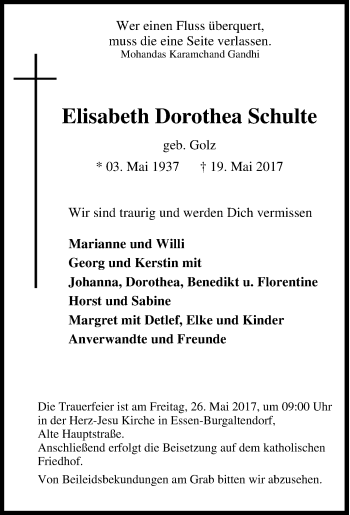 Todesanzeige von Anna Eubel von waz
