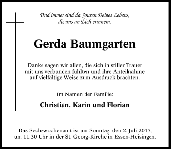 Todesanzeige von Käthe Wendel von waz