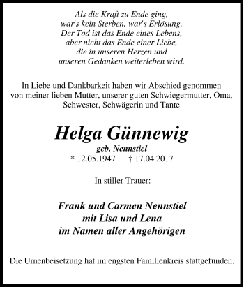 Todesanzeige von Heinrich Brassel von waz