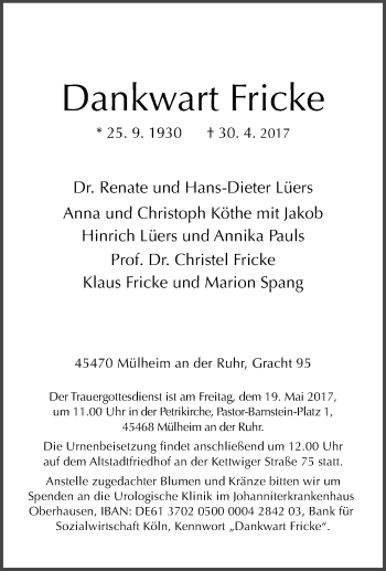 Todesanzeige von Paul-Gerhard Löhe von waz