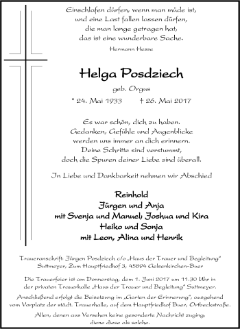 Todesanzeige von Anneliese Rausch von waz