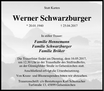 Todesanzeige von Hermann Hassenpflug von waz