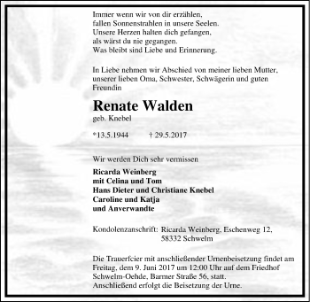 Todesanzeige von Annemarie Wurm von waz