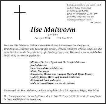 Todesanzeige von Dorothea Last von waz
